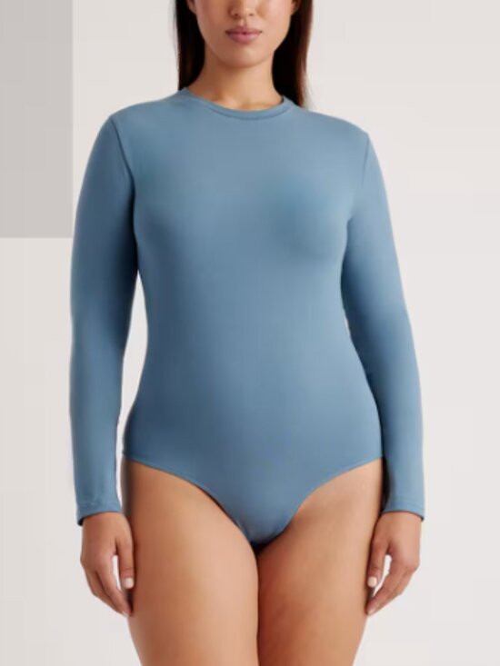 Quince Tops - Quince Stretch Cotton Jersey Long Sleeve Bodysuit Ocean L NWT